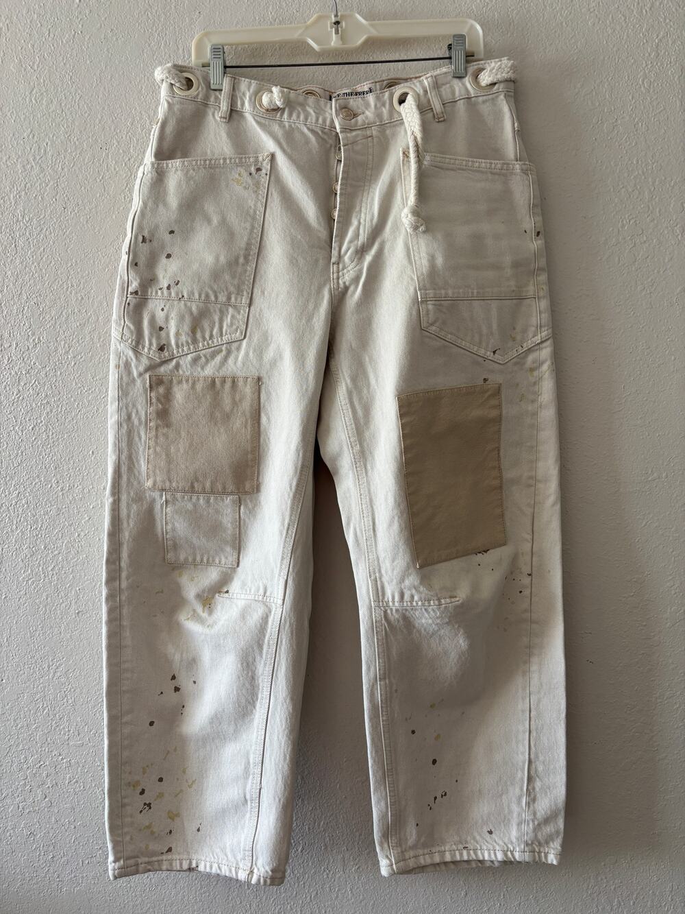 Free People We The Free Moxie Pull-On Barrel Jeans Cream White Paint 28